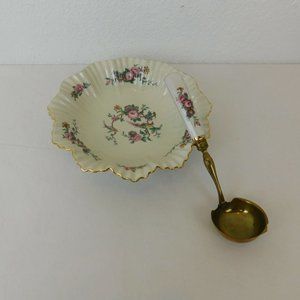 Bernardaud Limoges Porcelain Spring Time Ruffled Sauce Serving Bowl Ladle Spoon